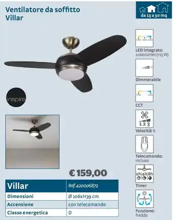 Bricocenter Ventilatore a soffitto villar offerta