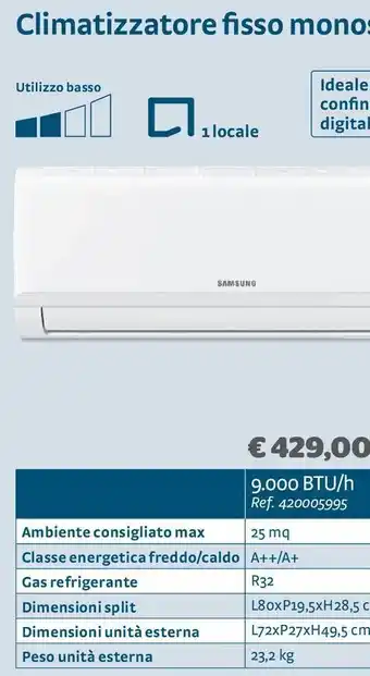 Bricocenter Climatizzatore fisso monosplit malibù ar30 samsung offerta