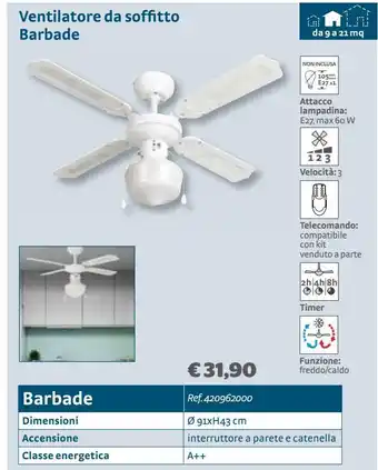 Bricocenter Ventilatore a soffitto barbade offerta