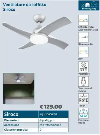 Bricocenter Ventilatore a soffitto siroco offerta