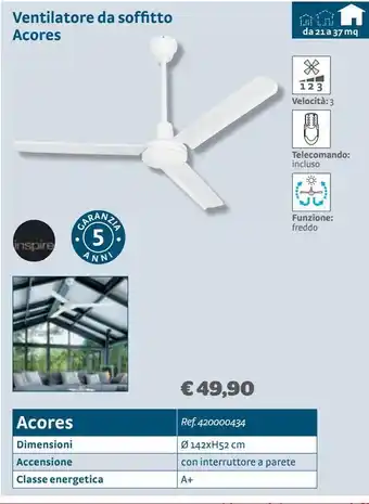 Bricocenter Ventilatore a soffitto acores offerta
