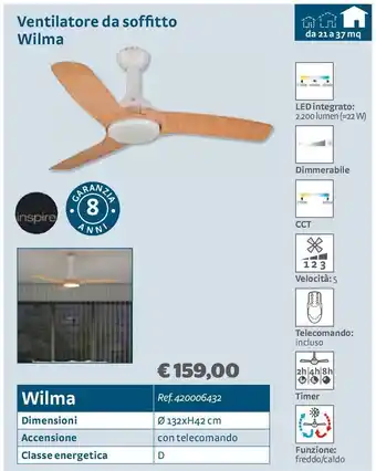 Bricocenter Ventilatore a soffitto wilma offerta