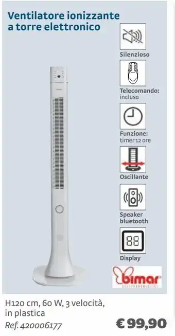 Bricocenter Ventilatore ionizzante a torre elettrico bimar offerta