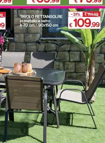 Satur Tavolo rettangolare in metallo e vetro h 70 cm 90x150 cm offerta