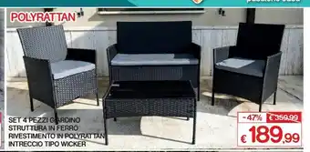 Satur Polyrattan set 4 pezzi giardino struttura in ferro rivestimento in polyrattan intreccio tipo wicker offerta