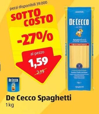 ALDI De cecco spaghetti offerta