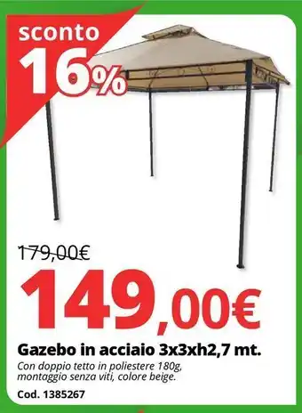 Gazebo in acciaio 3x3xh2,7 mt.