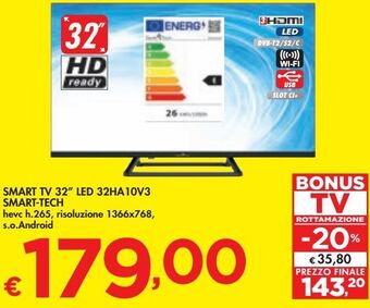 Bennet Smart tv 32'' led 32ha10v3 smart-tech offerta