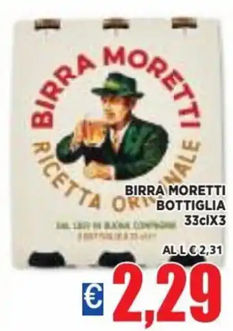 Vivo Supermercati Birra Moretti Bottiglia 33 cl x 3 offerta