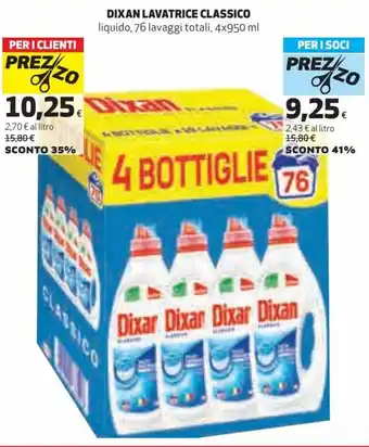 Coop Dixan Lavatrice Classico Liquido, 76 Lavaggi Totali, 4 x 950 ml offerta