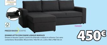 JYSK Divano letto con chaise longue marslev offerta