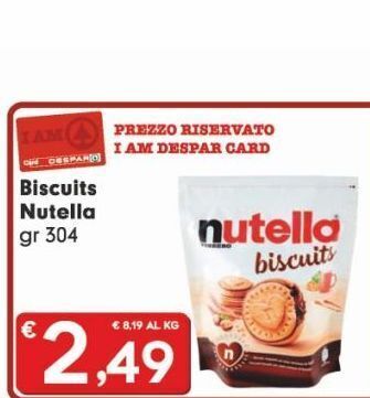 Eurospar Biscuits nutella gr 304 offerta