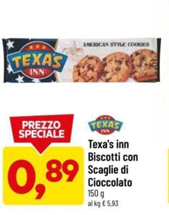 DPiù Texa's inn Biscotti con Scaglie di Cioccolato 150 g offerta