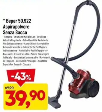 Beper 50.922 Aspirapolvere Senza Sacco