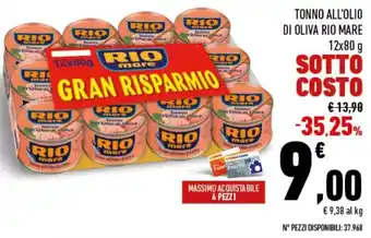 Conad Rio Mare Tonno all'Olio di Oliva 12x80 g offerta