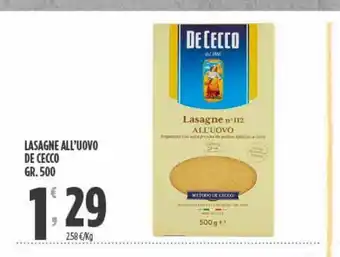 Eurospar Lasagne all'uovo de cecco gr 500 offerta