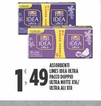 Eurospar Assorbenti lines idea ultra pacco doppio ultra notte x16 / ultra ali x18 offerta