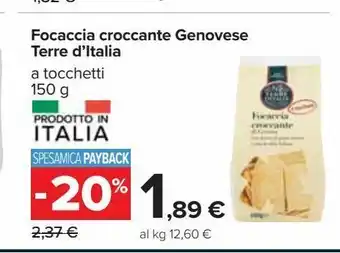 Carrefour Iper Focaccia croccante genovese terre d'italia offerta
