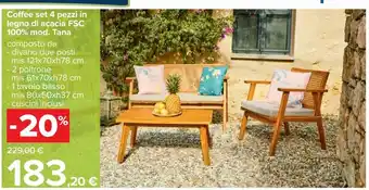 Carrefour Iper Coffee set 4 pezzi in legno di acacia fsc 100% mod. tana offerta