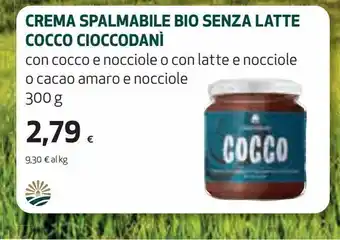 Ipercoop Creme spalmabili bio senza latte cocco cioccodanì offerta