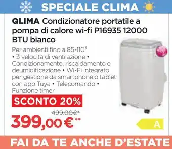 Qlima condizionatore portatile a pompa di calore wifi p16935 12000 btu bianco