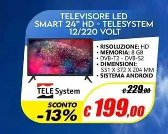Televisore Led Smart 24" HD -Telesystem 12/220 Volt