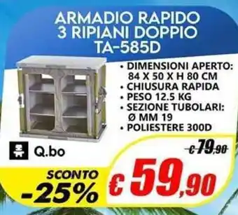 Camping Sport Magenta Armadio Rapido 3 Ripiani Doppio TA-585D offerta