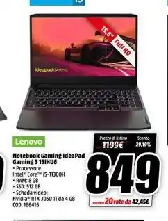 15,6" full hd  elegr  prezzo di listino  sconto  1199€ 29,19%  849  20rate da 42,45€