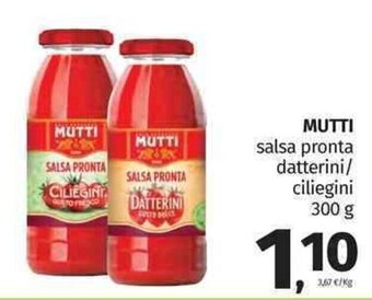 Pam Mutti Salsa pronta datterini/ciliegini 300 g offerta