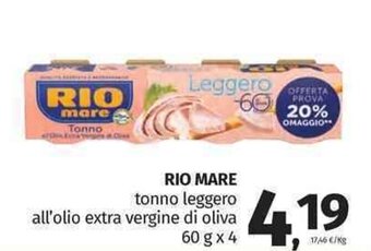 Pam Rio Mare tonno leggero all'olio extra vergine di oliva 60 g x 4 offerta