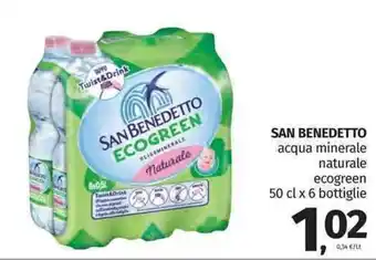 Pam San Benedetto acqua minerale naturale ecogreen 50 cl x 6 bottiglie offerta