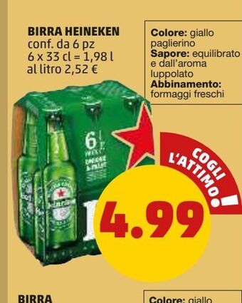 PENNY Birra heineken conf. da 6pz 6x33cl = 1,98l offerta