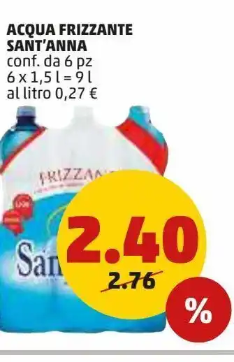 PENNY Acqua frizzante sant'anna conf. da 6pz 6x1,5l =9l offerta