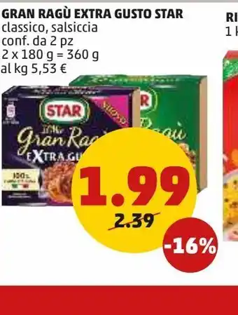 PENNY Gran ragù extra gusto classico, salsiccia conf. da 2pz star offerta