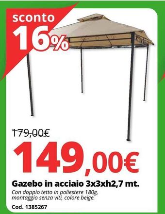 Brico Io Gazebo in acciaio 3x3xh2,7 mt. offerta