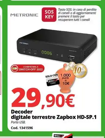 Decoder digitale terrestre zapbox hd-sp.1