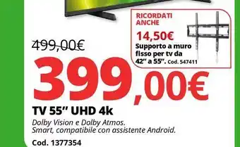 Brico Io Supporto a muro fisso per tv da 42" a 55" offerta