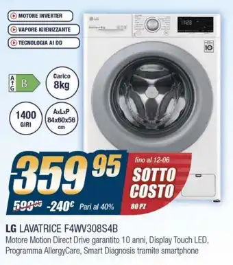Sinergy LG Lavatrice F4WV308S4B offerta