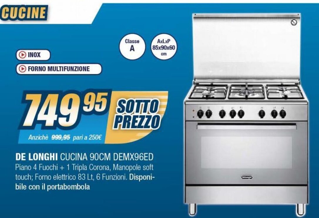 De Longhi Cucina 90CM DEMX96ED offerta di Sinergy