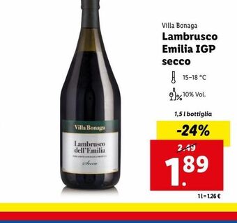 Lidl Villa bonaga lambrusco emilia igp secco 1.5 l offerta