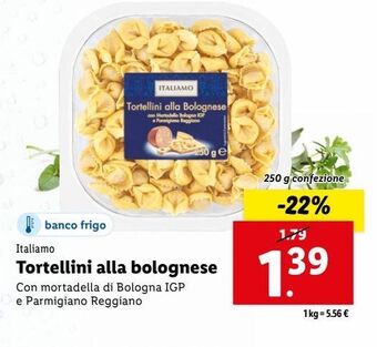 Lidl Tortellini alla bolognese italiamo con mortadella di bologna igp e parmigiano reggiano 250g offerta