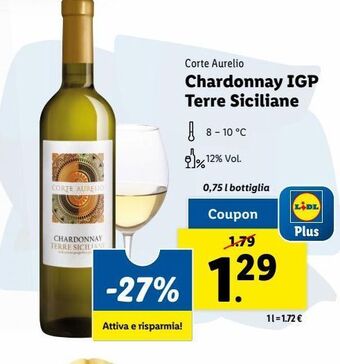 Lidl Corte aurelio chardonnay igp terre siciliane 0.75 l offerta