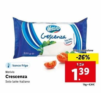 Lidl Merivio crescenza solo latte italiano 320g offerta