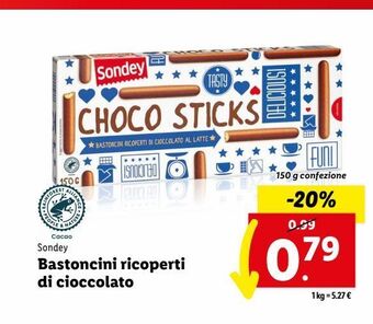 Lidl Sondey bastoncini ricoperto di cioccolato 150 g offerta