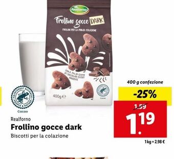 Lidl Realforno frollino gocce dark 400g offerta