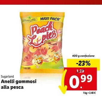 Lidl Sugarland anelli gommosi alal pesca 400g offerta