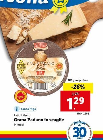Lidl Grana padano in scaglie antichi maestri 14 mesi 100g offerta
