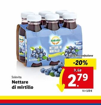 Lidl Nettare di mirtillo solevita 6x125ml offerta