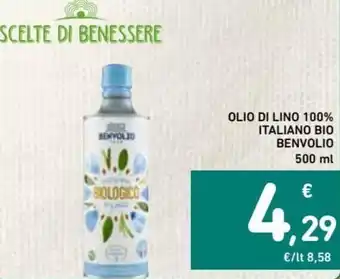 Spazio Conad Benvolio Olio di Lino 100% Italiano Bio 500 ml offerta