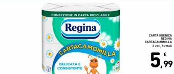 Spazio Conad Regina Cartacamomilla carta igienica 3 veli, 8 rotoli offerta